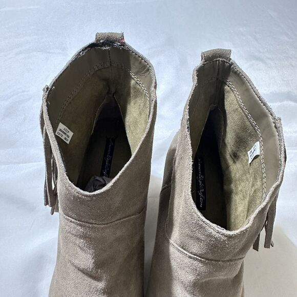 American Eagle Outfitter Women Tan PullOn Suede Fringe Western Ankle Boots Sz 8 - Picture 7 of 13